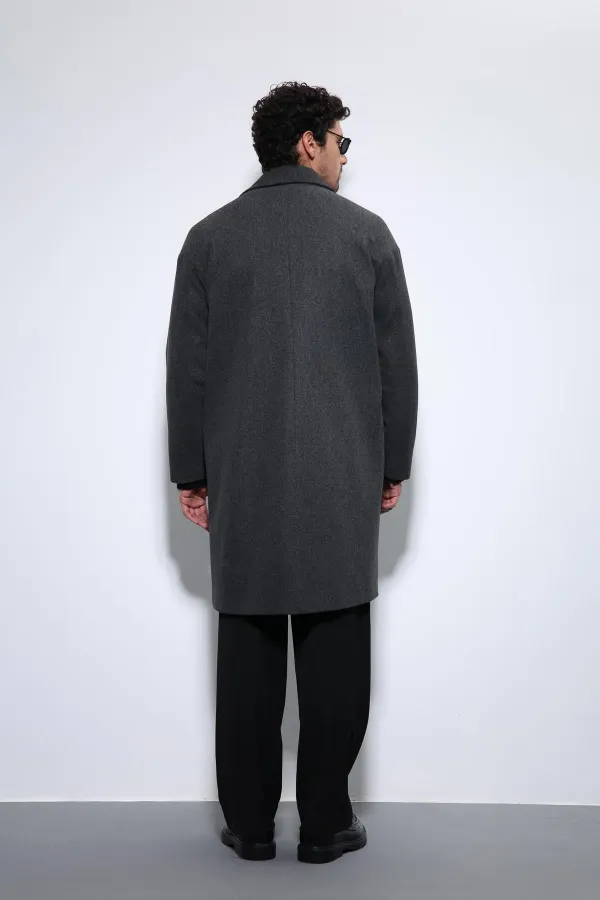 Antioch Antrasit Oversize Kruvaze Erkek Kaban