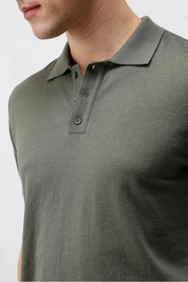 T-shirt en maille pour homme Antioch Khaki Comfort Slim à col polo