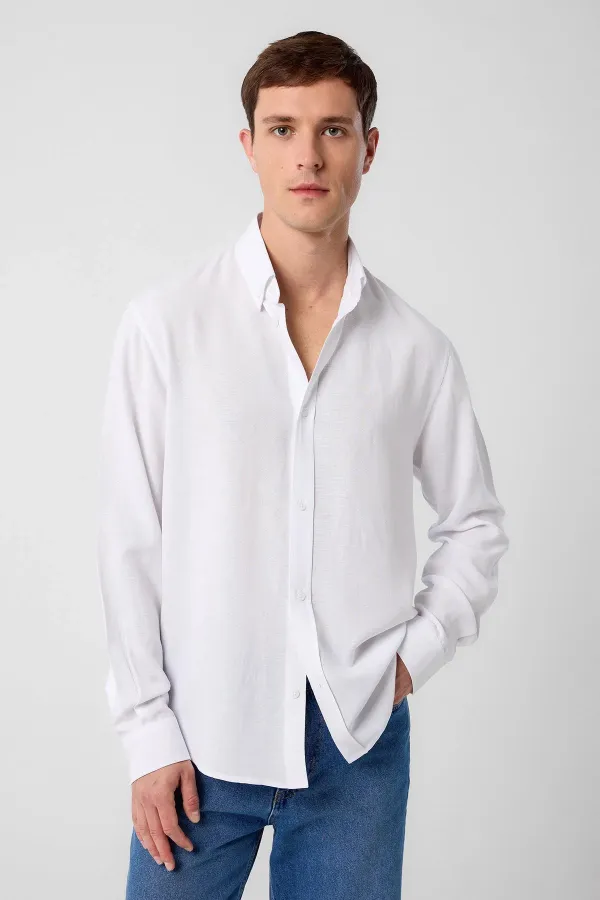 Antioch White Relax Fit Linen Blend Men's Shirt