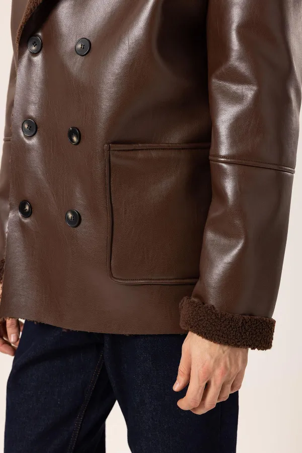 Veste croisée en similicuir pour homme Antioch avec doublure couleur café