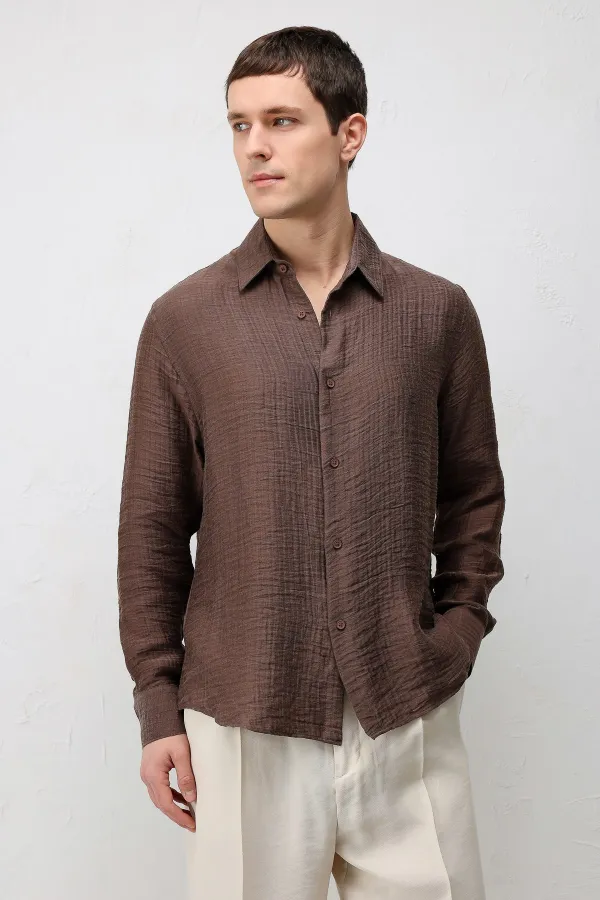 Antioch Light Brown Crinkled Relax Fit Men's Shirt