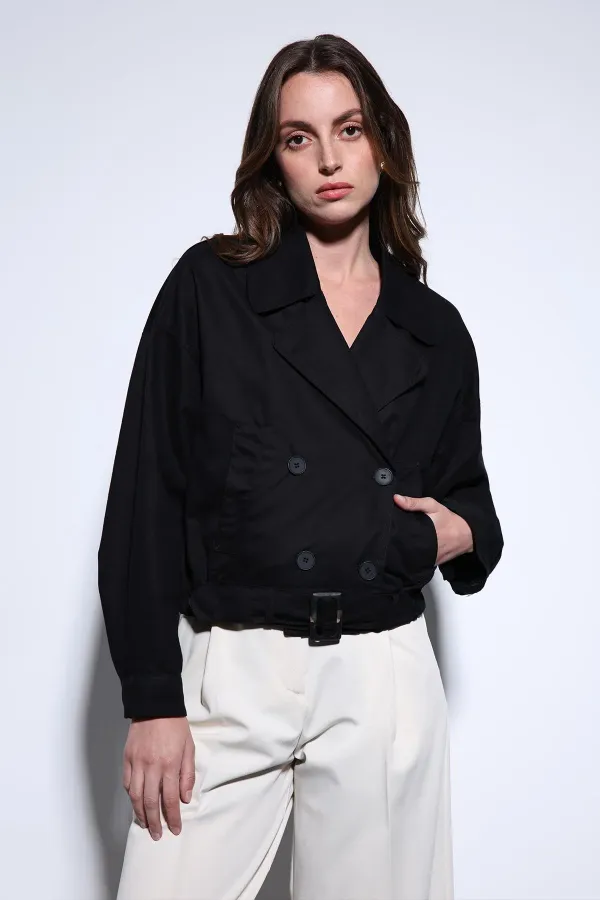 Trench-coat court noir croisé pour femme Antioch