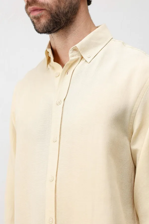 Antioch Yellow Linen Blend Relaxed Fit Men's Shirt
