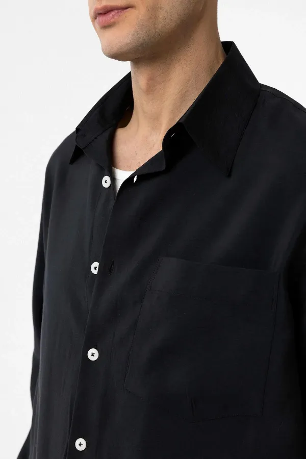 Antioch Siyah Modal Kumaş Relax Fit Erkek Gömlek