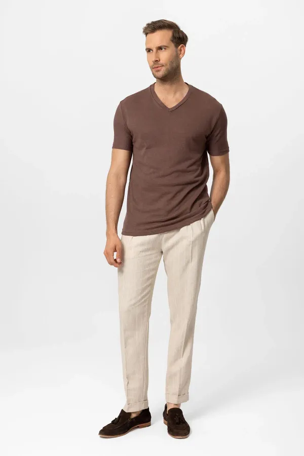 Antioch Açık Kahve V Yaka Basic Erkek T-Shirt