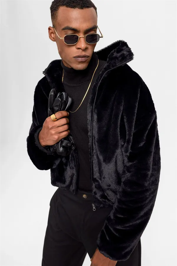 Manteau en fausse fourrure à col montant Antioch pour homme, noir