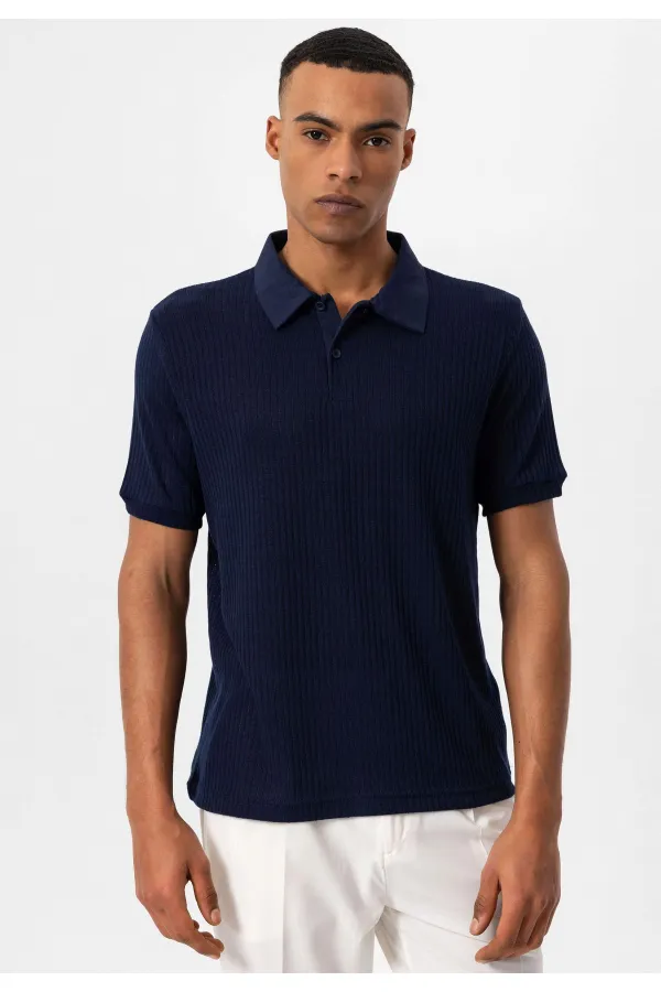Antioch Lacivert Slim Fit Polo Yaka Erkek T-Shirt
