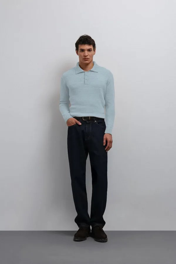 Pull Antioch Bebe bleu à col boutonné pour garçon