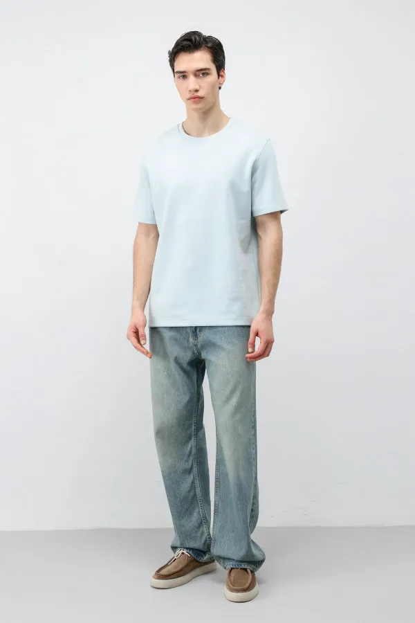 T-shirt basique Antioch bleu clair pour homme, coupe classique