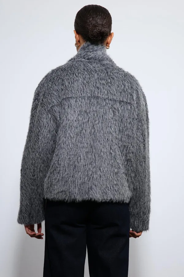 Antioch Antrasit Atkı Yaka Suni Kürklü Kaban