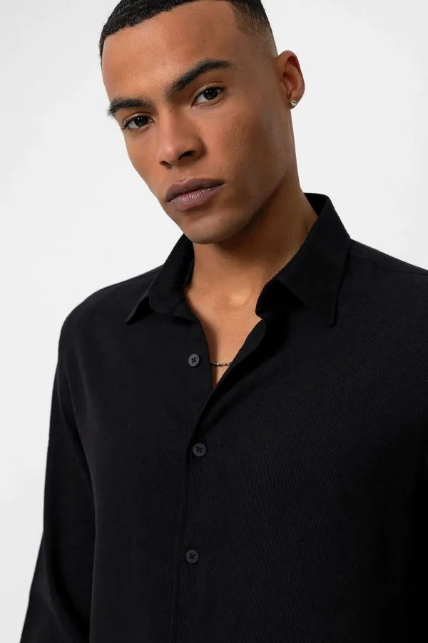 Chemise à manches longues noire Antioch pour homme