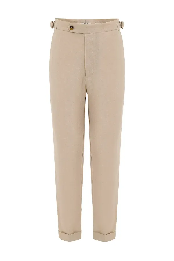 Antioch Beige 100% Linen Italian Cut Men's Trousers