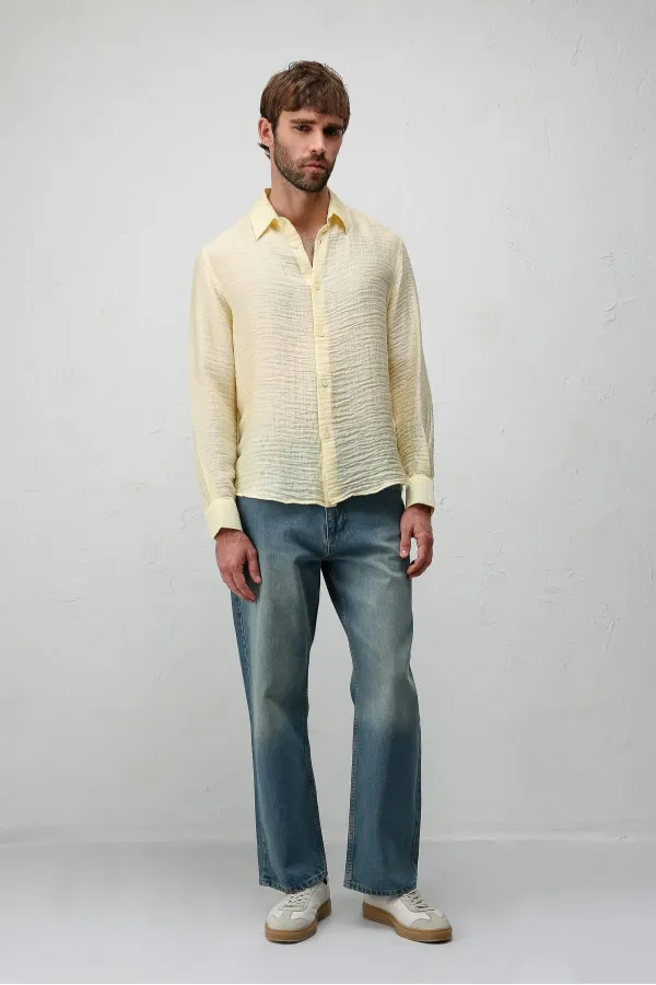 Antioch Sarı Crinkled Relax Fit Erkek Gömlek