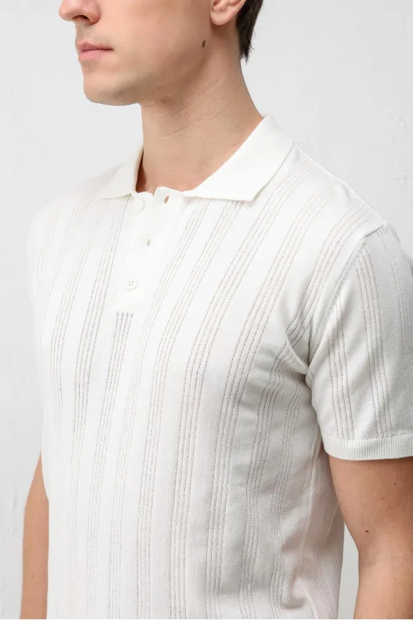 Antioch Off-White Textured Knit Men's Polo T-Shirt
