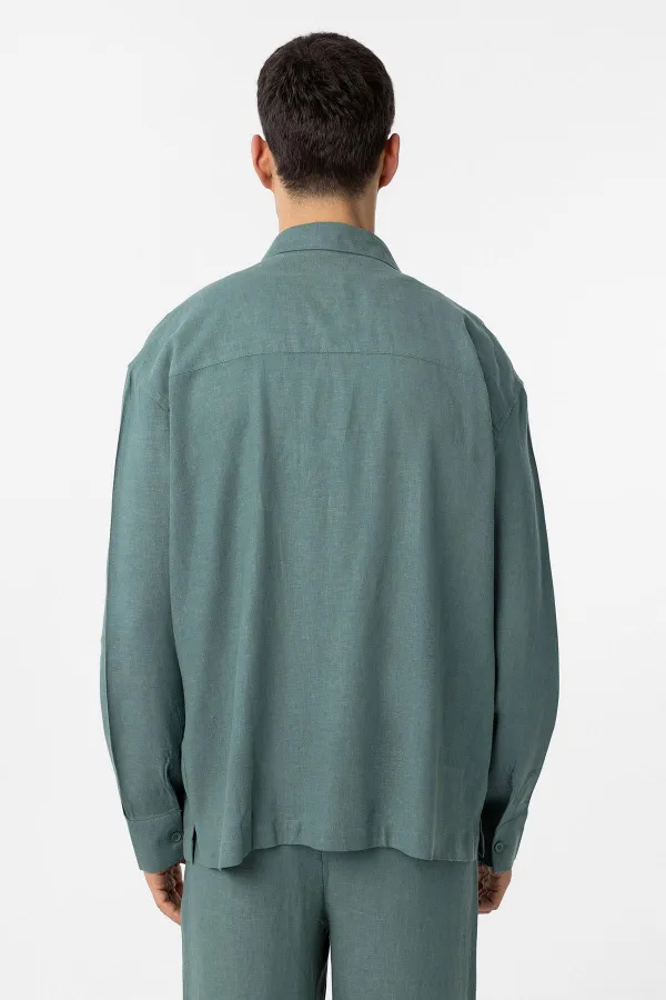 Chemise homme Antioch Green en lin mélangé coupe décontractée