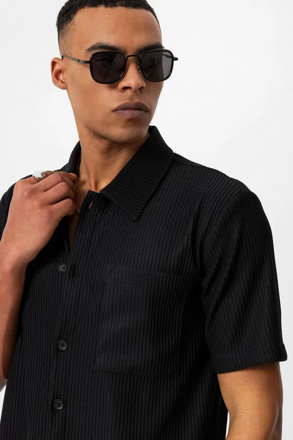 Antioch Black Corduroy Short-Sleeved Men's Shirt