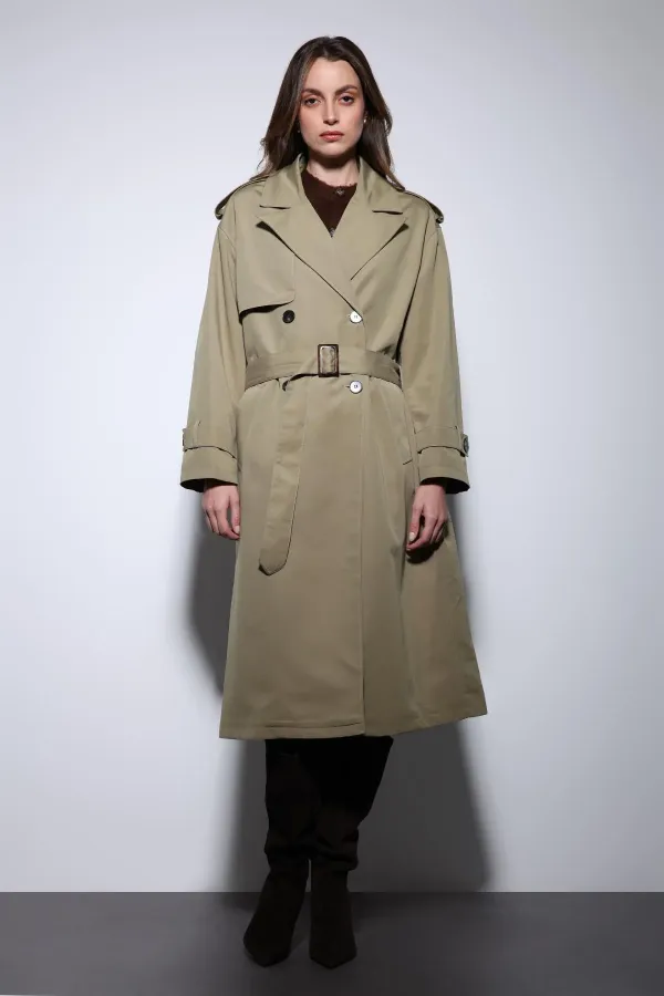 Trench-coat Antioch kaki croisé à ceinture pour femme
