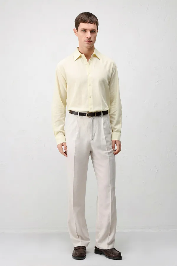 Chemise homme Antioch jaune en lin mélangé, coupe décontractée