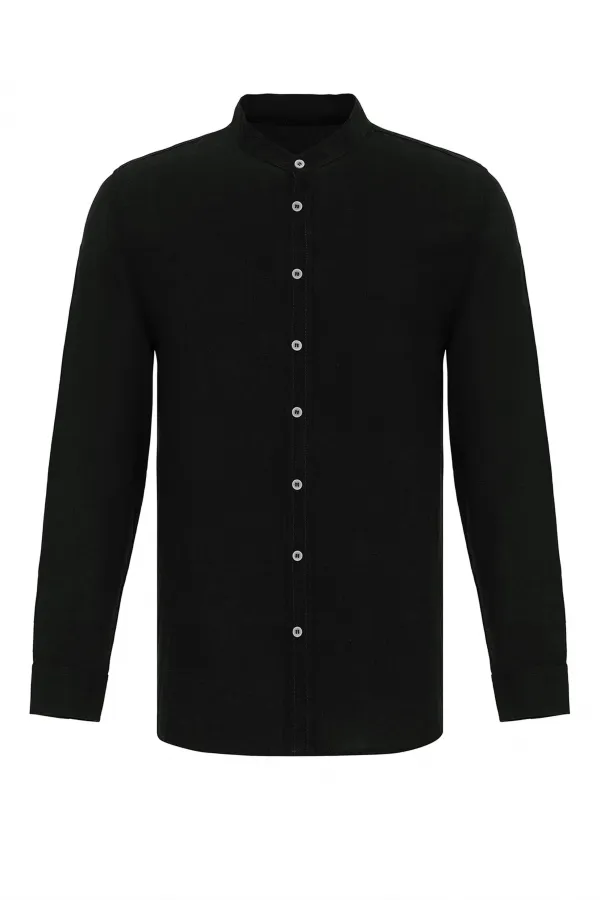 Antioch Black Mandarin Collar Men's Shirt