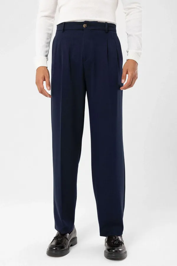Pantalon homme Antioch bleu marine foncé, taille haute, plissé, coupe décontractée