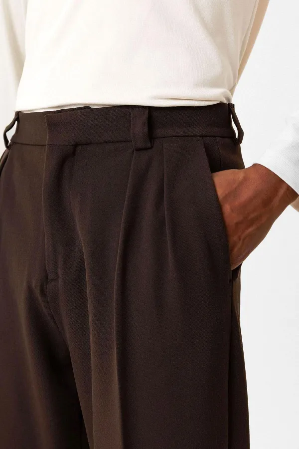 Antioch Coffee High Waist Pleated Relaxed Fit Baggy Men's Pants