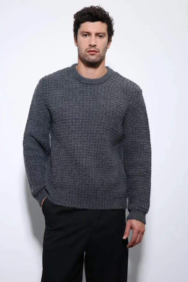 Pull en maille texturée anthracite Antioch pour homme