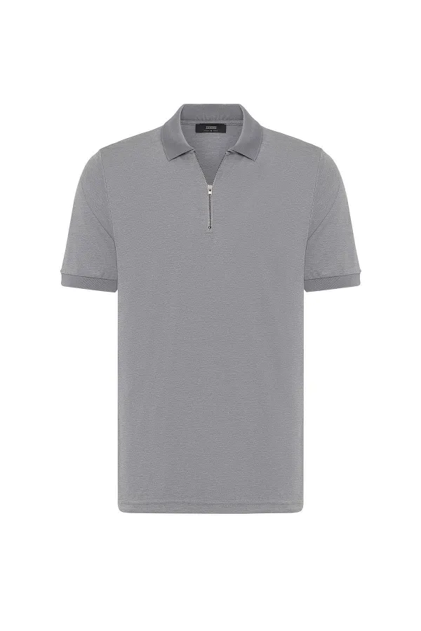 Antioch Gri Fermuarlı Regular Fit Erkek T-Shirt