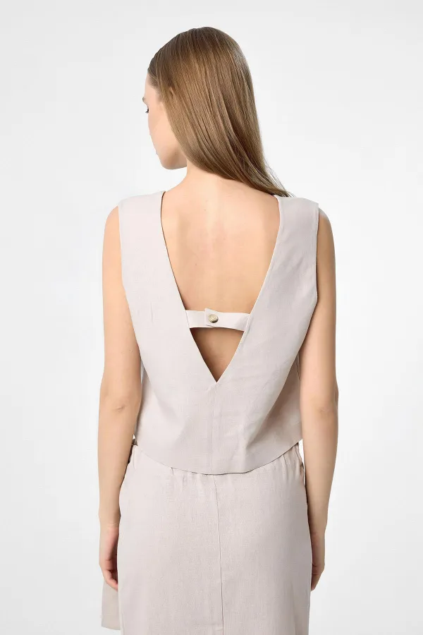 Antioch Bej Keten Karışımlı Kadın Bluz