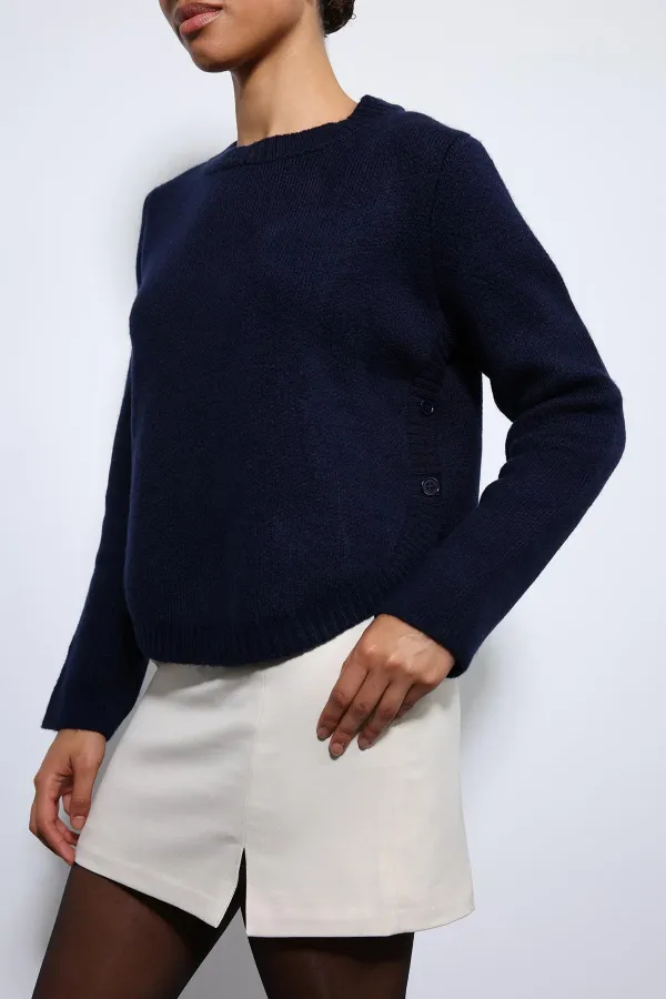 Antioch Lacivert Düğme Detaylı Triko Kazak