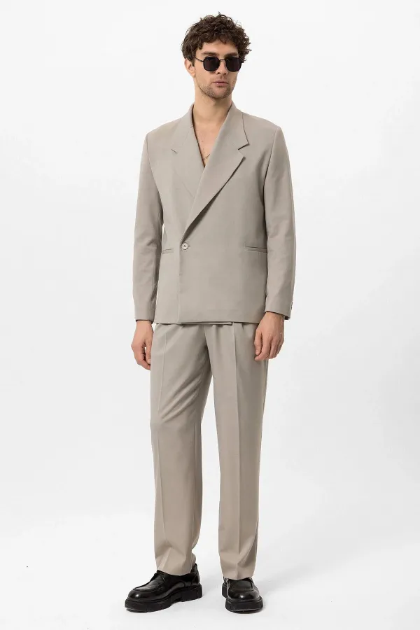 Antioch Beige Double-Breasted Men's Blazer Jacket with Welt Pockets