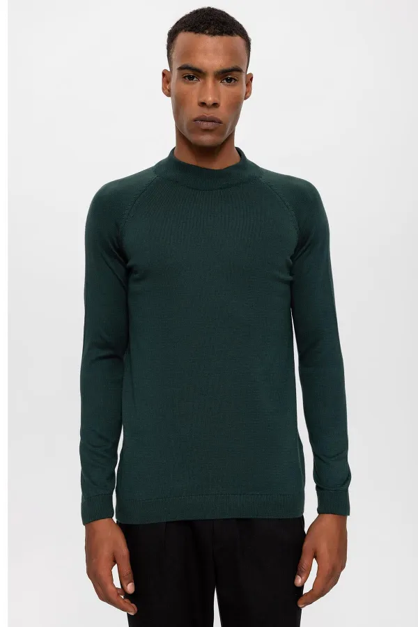 Pull en maille pour homme Antioch Green à col roulé semi-roulé