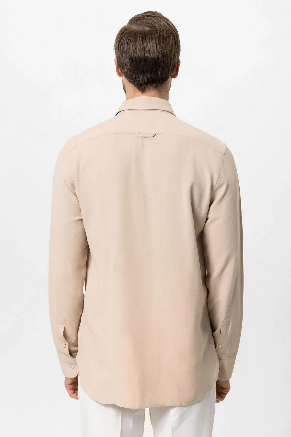 Antioch Beige Concealed Button Linen Blend Men's Shirt