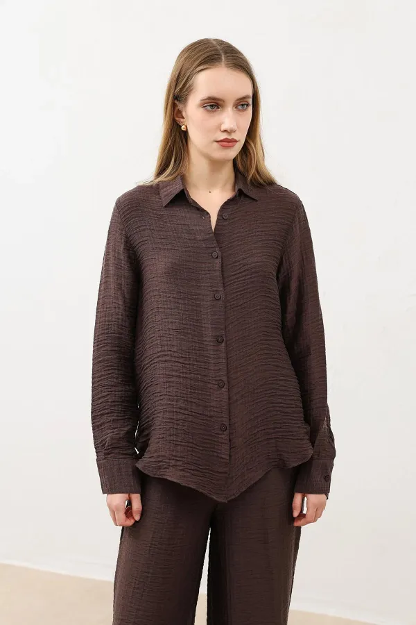 Antioch Coffee Patterned Muslin Women's Shirt