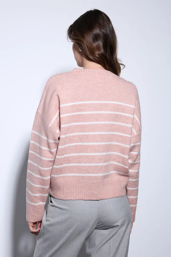 Antioch Pembe Çizgili Triko Kazak