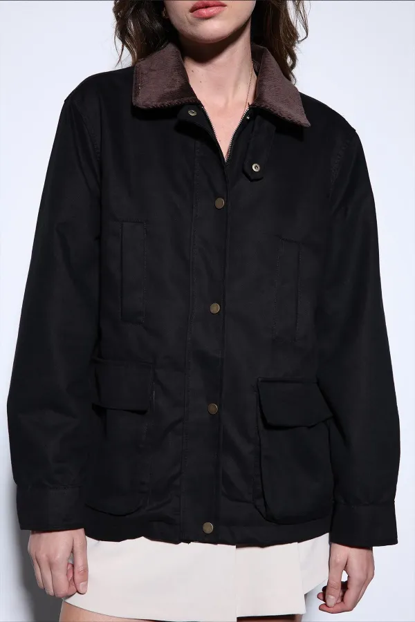 Veste Antioch noire à col contrastant pour femme