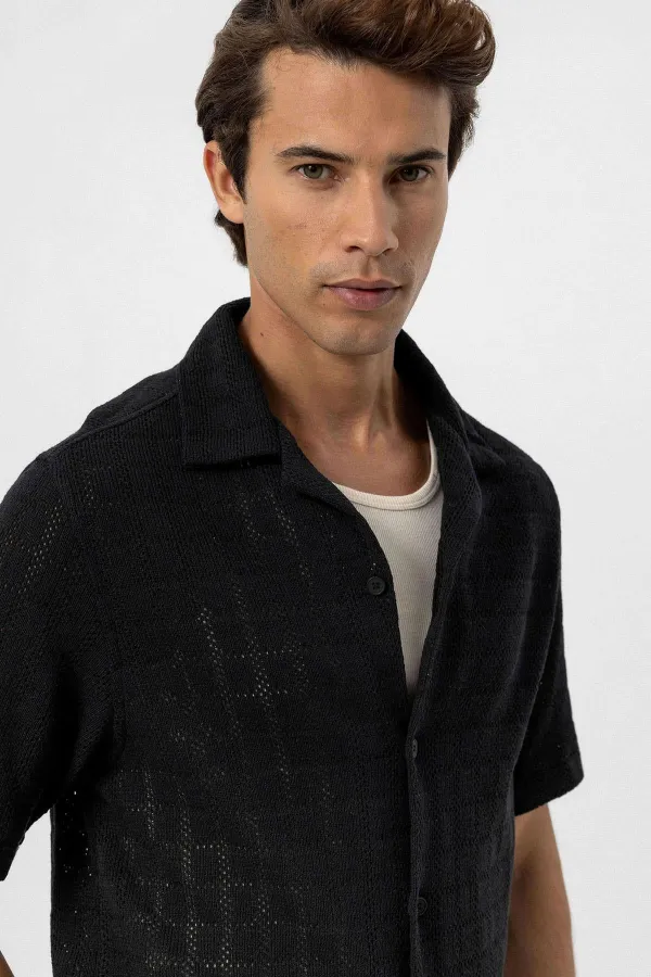 Antioch Black Apache Collar Square Knit Men's Shirt