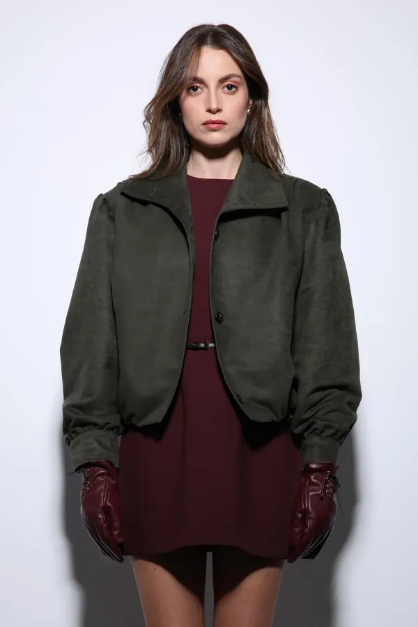 Antioch Khaki Suede-Look Bomber Jacket for Women