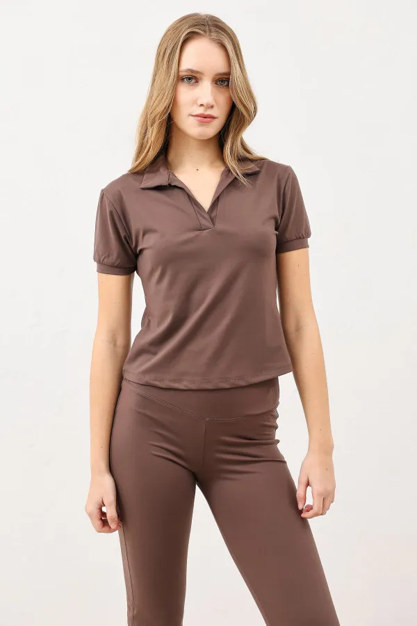 Antioch Kahve Polo Yaka Kadın T-Shirt