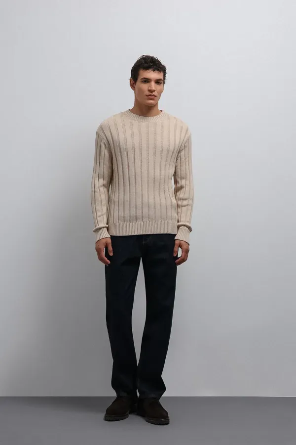 Pull homme Antioch beige en velours côtelé 100 % coton