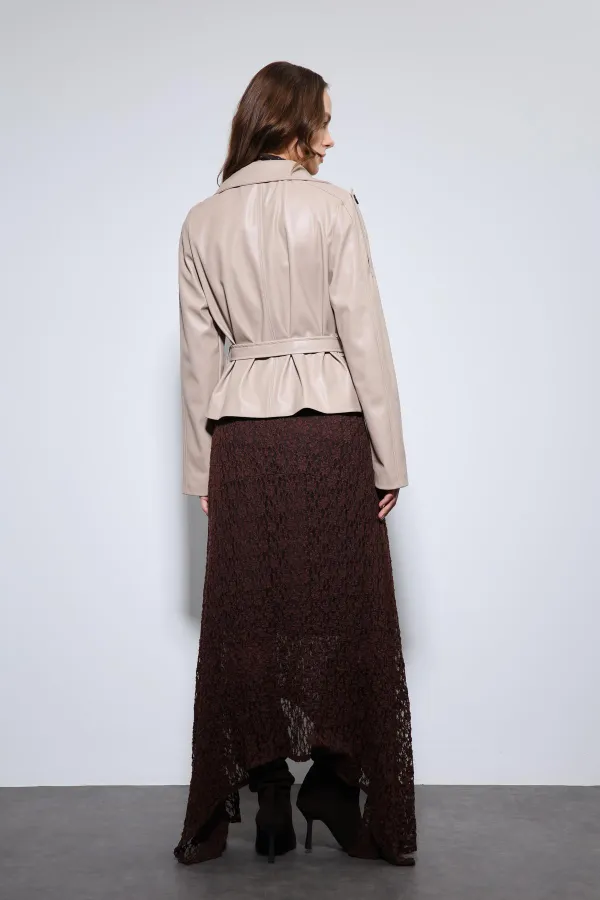 Manteau en similicuir beige Antioch avec ceinture