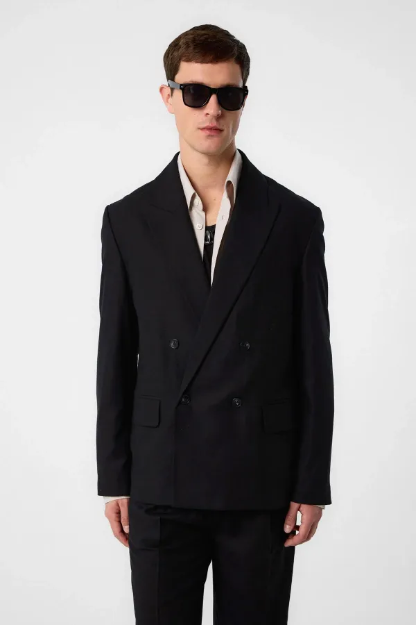 Veste blazer pour homme Antioch noire coupe décontractée en lin mélangé