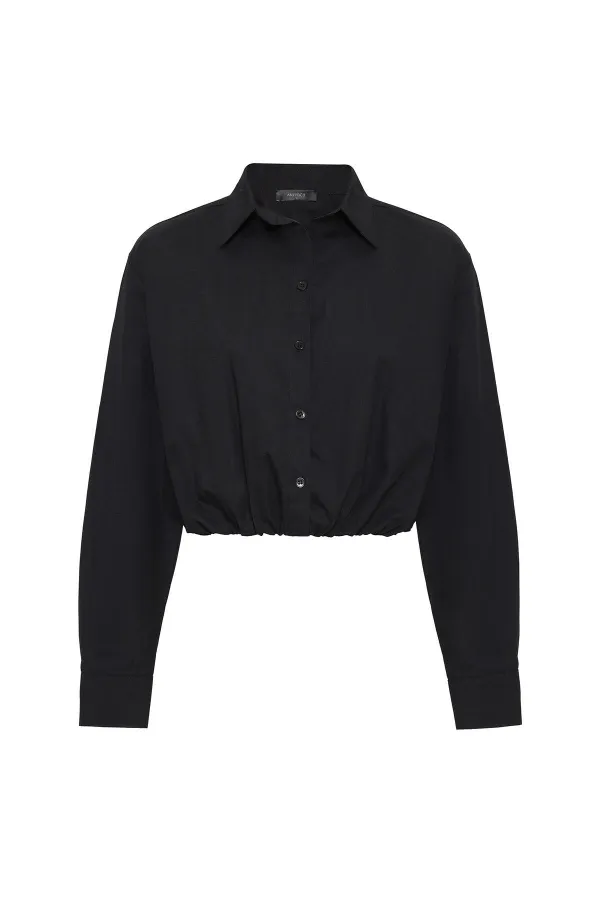 Chemise courte en popeline noire Antioch pour femme