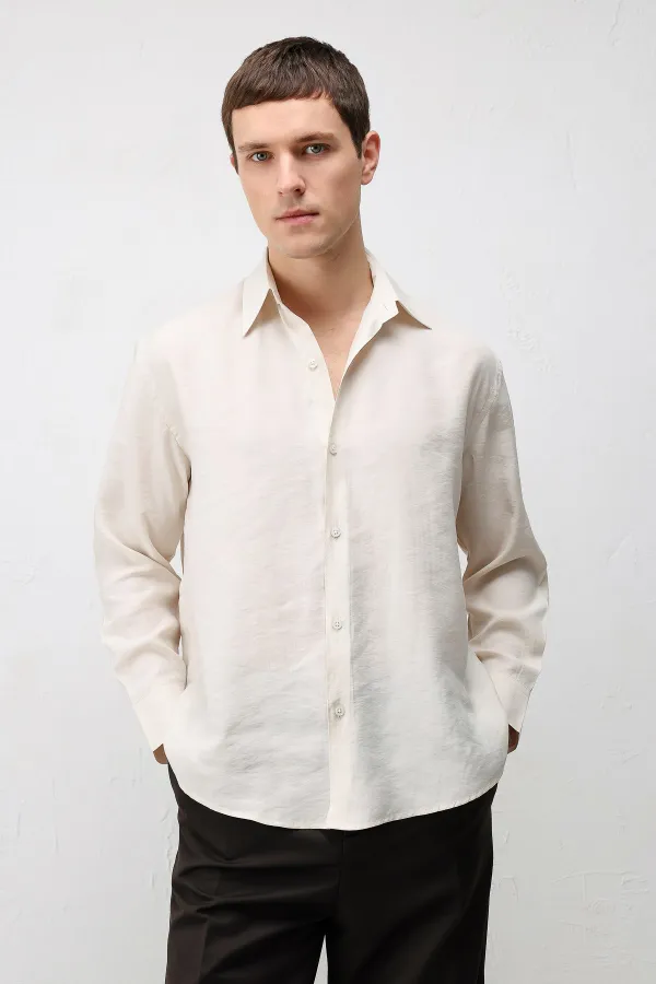 Antioch Beige Modal Blend Relax Fit Men's Shirt