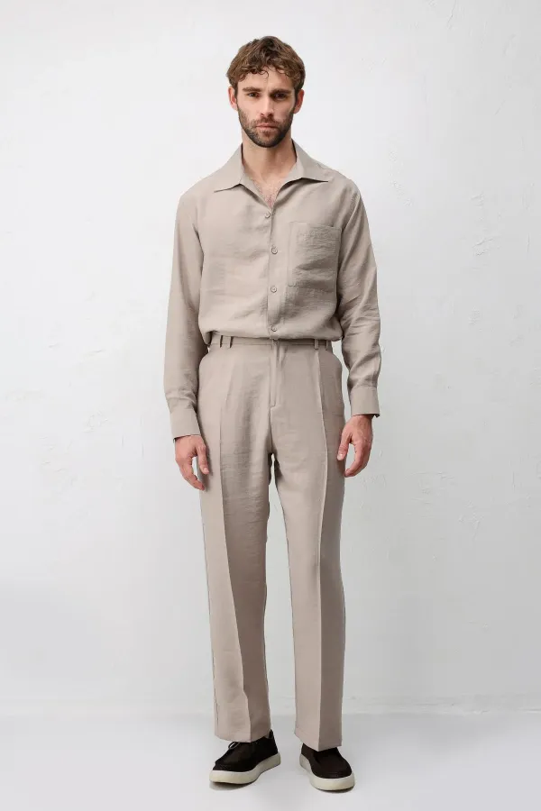 Pantalon homme Antioch Beige Lyocell coupe décontractée plissé