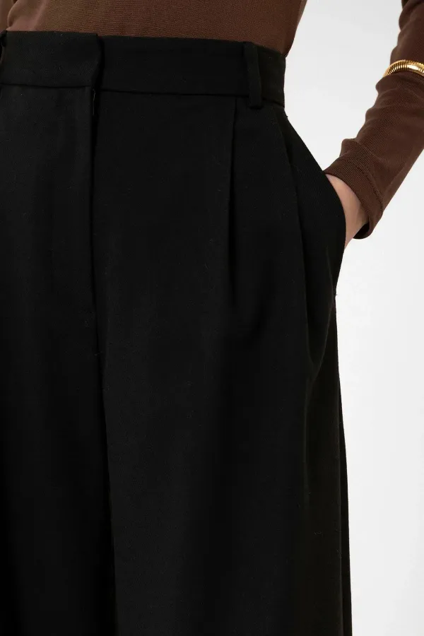 Antioch Black Women's High Waist Straight Fit Pants with Dart Detail