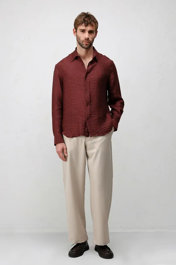 Antioch Bordo Crinkled Relax Fit Erkek Gömlek