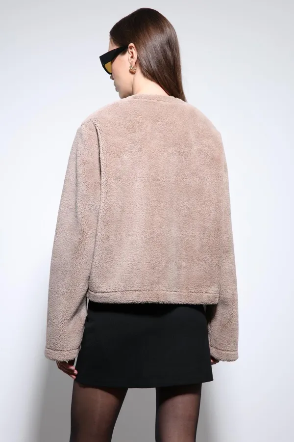 Antioch Mink Embellished Buttoned Faux Fur Jacket