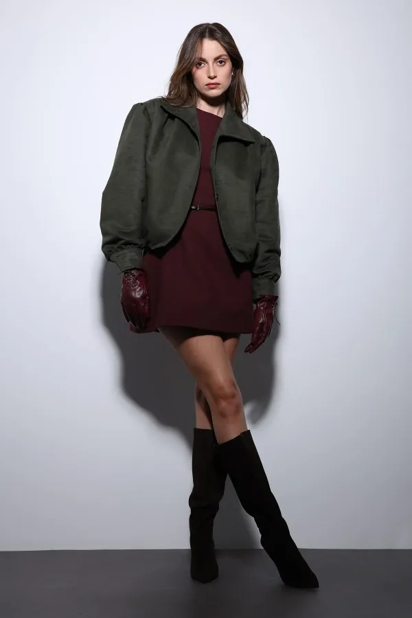 Antioch Khaki Suede-Look Bomber Jacket for Women