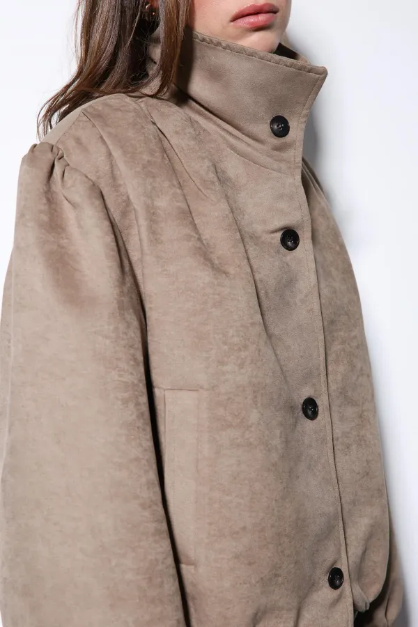 Antioch Bej Süet Görünümlü Bomber Kadın Ceket