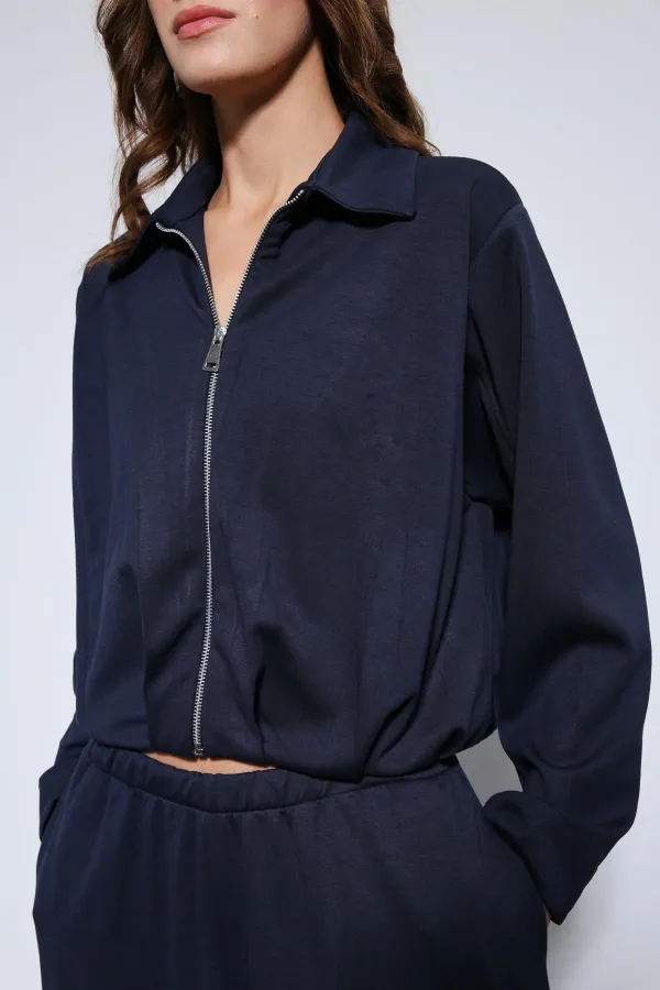 Antioch Navy Blue Voluminous Jacket and Elasticated Hem Tracksuit Set